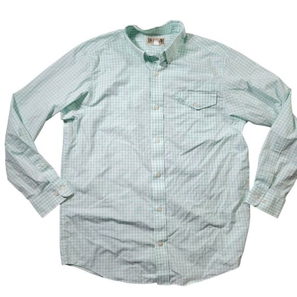 Duluth Trading Co Shirt Mens Medium Mint Green Plaid Long Slv Button Up Casual - Picture 1 of 5